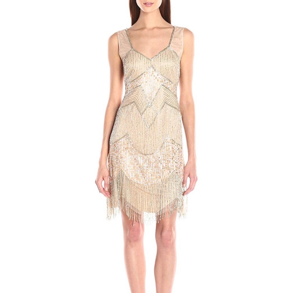 Adrianna Papell Beaded Coctail Dress with Fringe